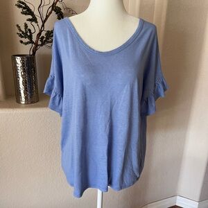 Gap Linen Blend Slub Knit Flutter Sleeve Light Blue T Shirt Womens Large EUC